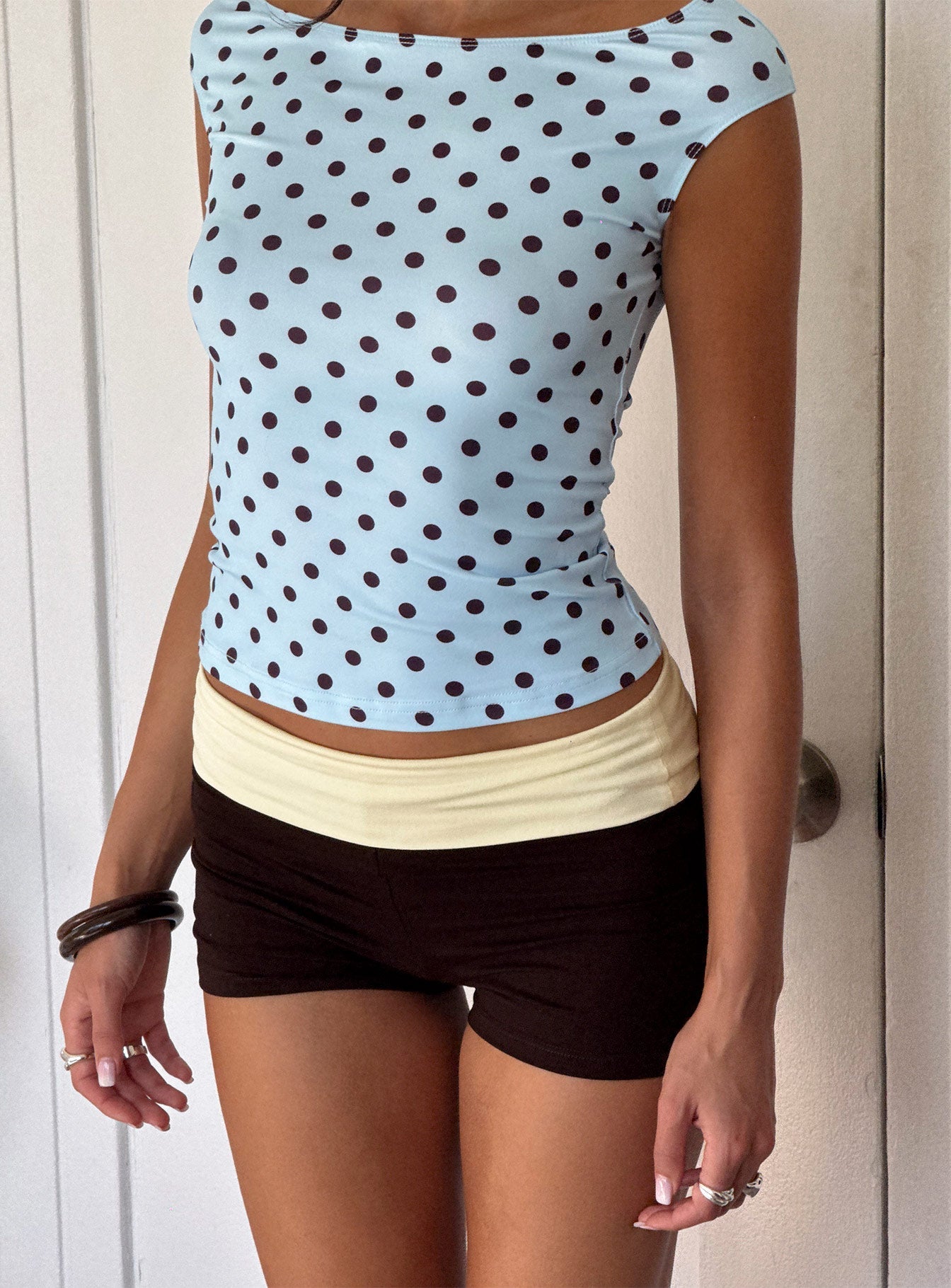 Cheirosa Off Shoulder Top Blue / Brown