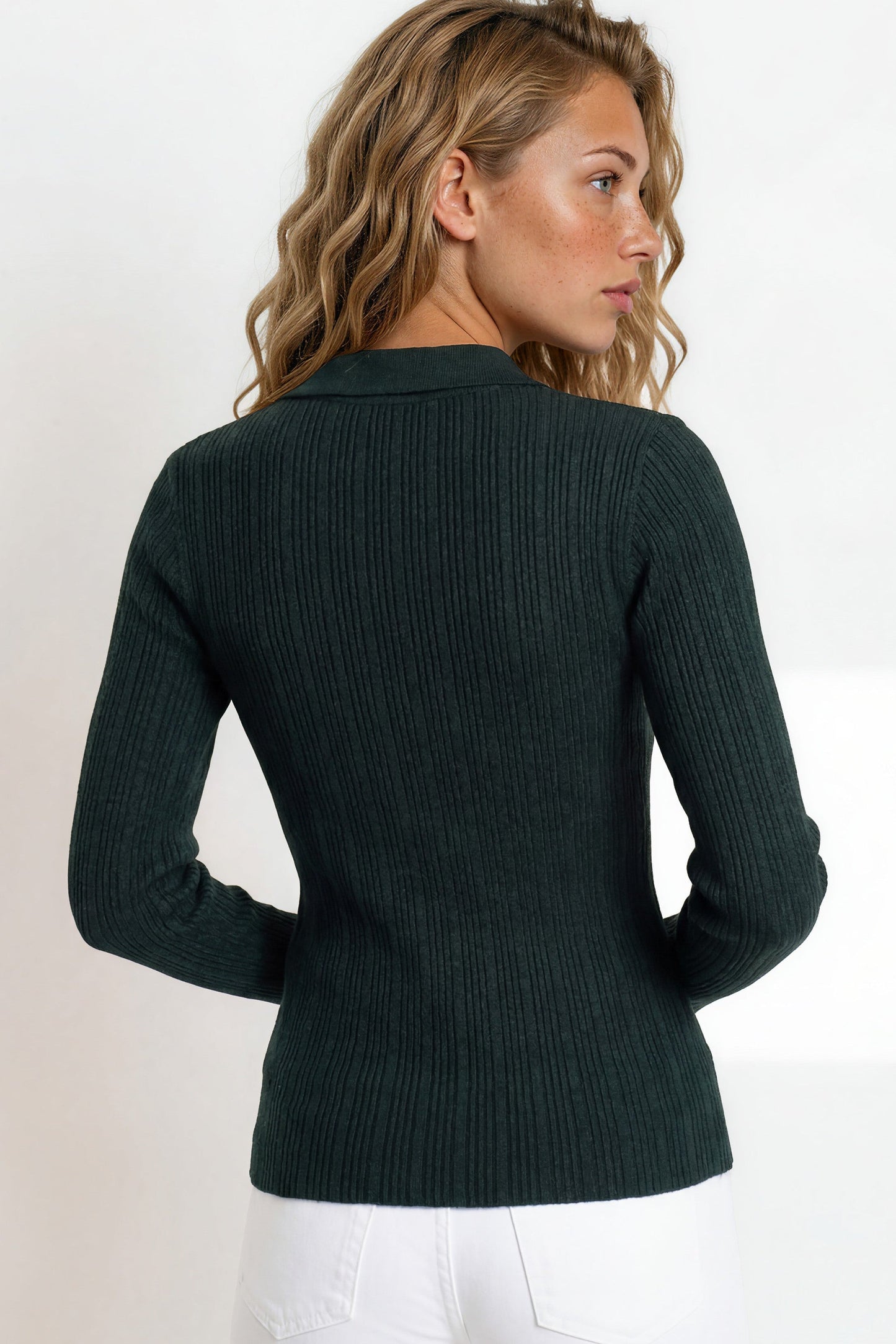 Alexander Knit Top - Ribbed with long fitted Sleeves in Dark Green