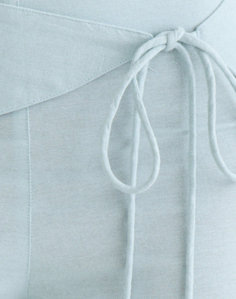Cursa Trouser in Linen Steel Blue with Belt