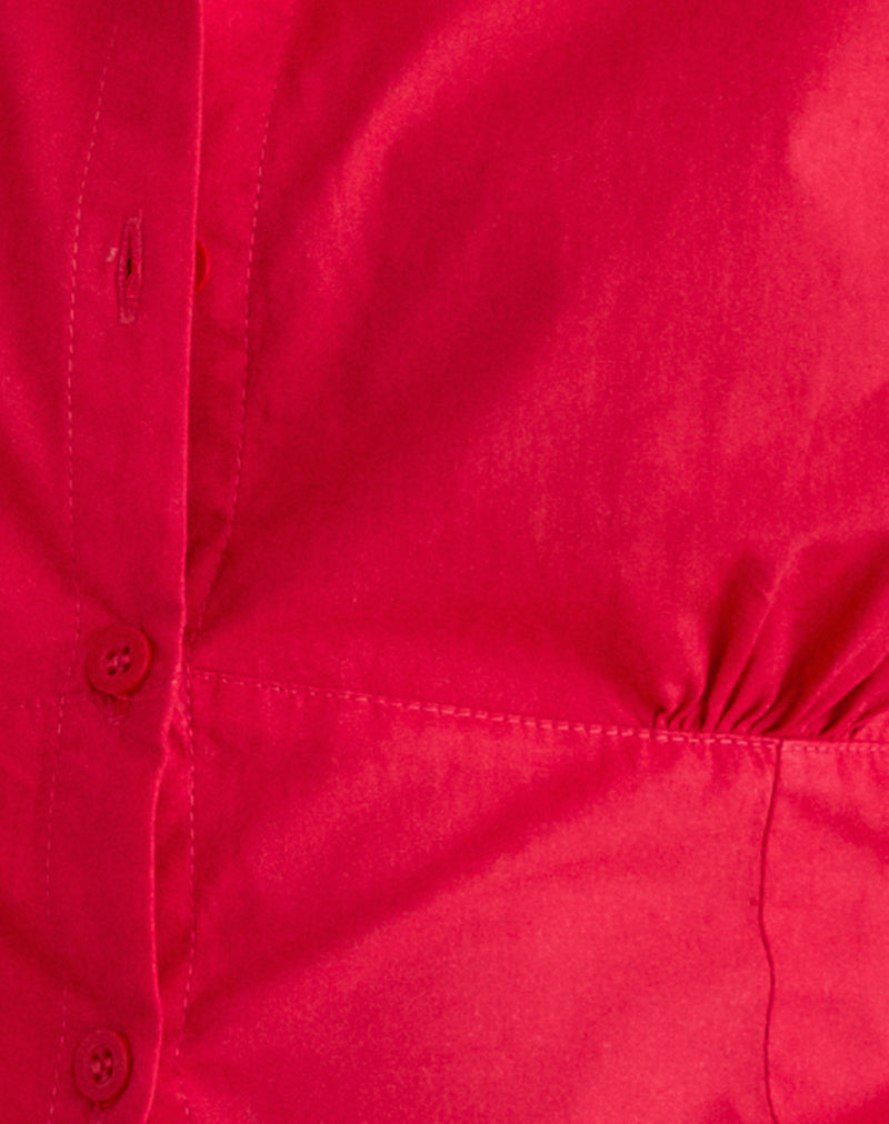 Closie Button Up Blouse in Poplin Scarlet Red