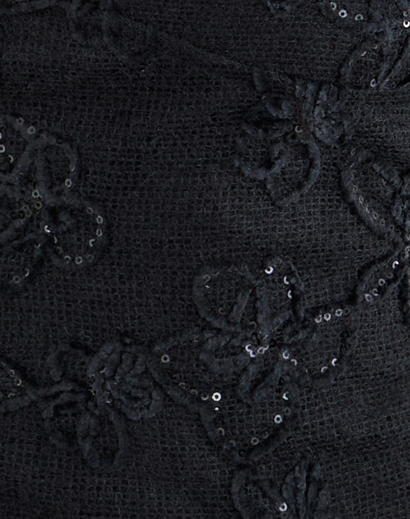 Cosio Halter Top in Sequin Knit Black