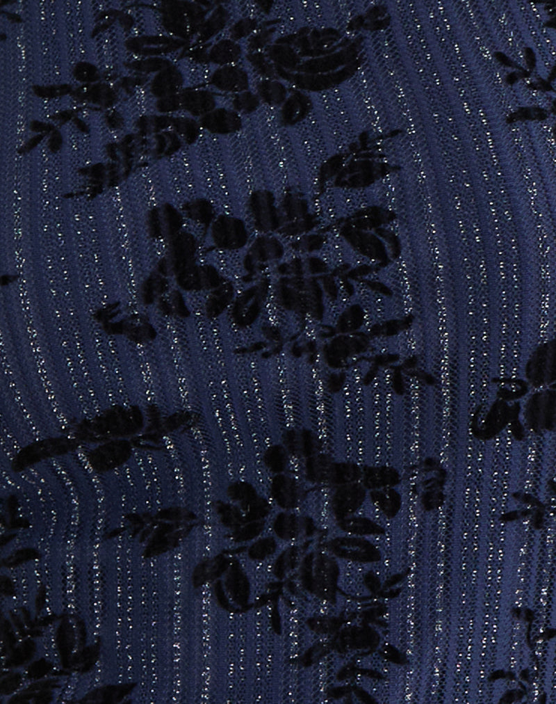 Damske Vest Top in Flocked Shimmer Plisse Navy