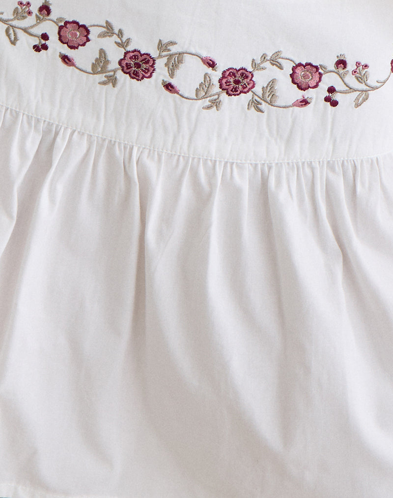 Becita Mini Skirt in Poplin White with Cherry Blossom Embroidery