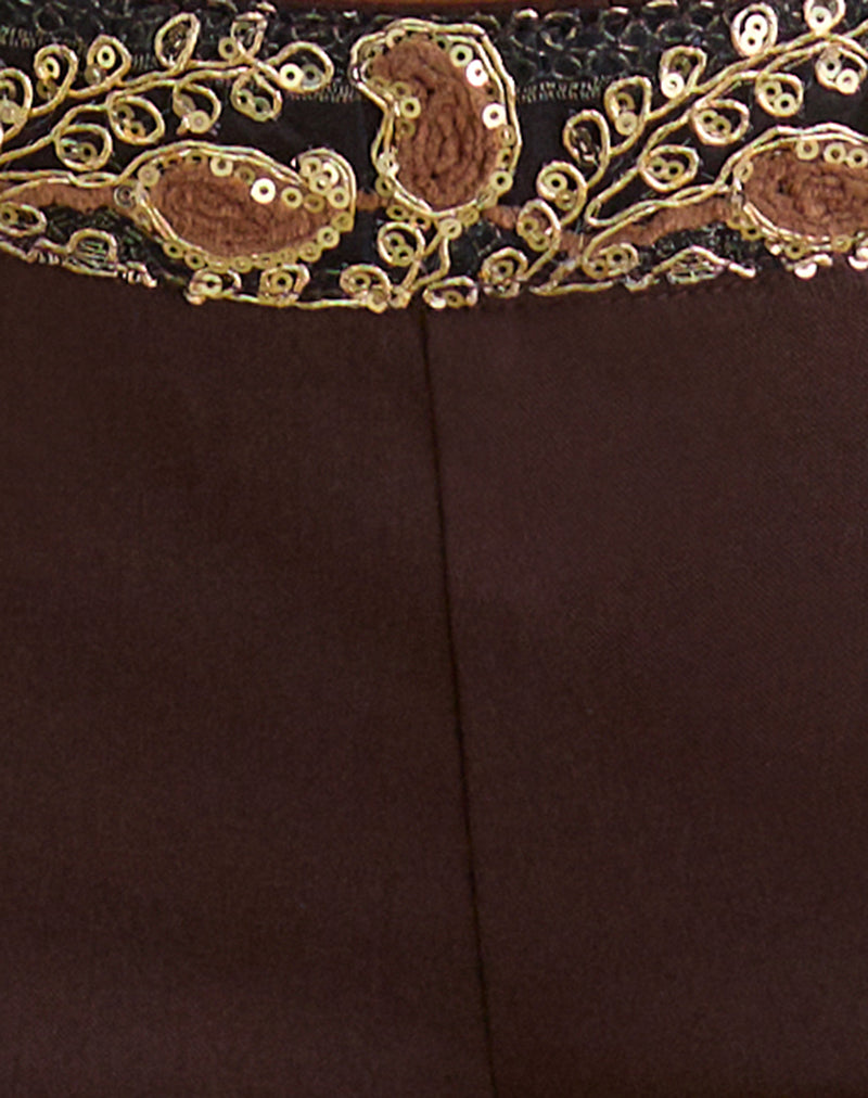 Belvani Mini Short in Brown with Embroidered Sequin Trim
