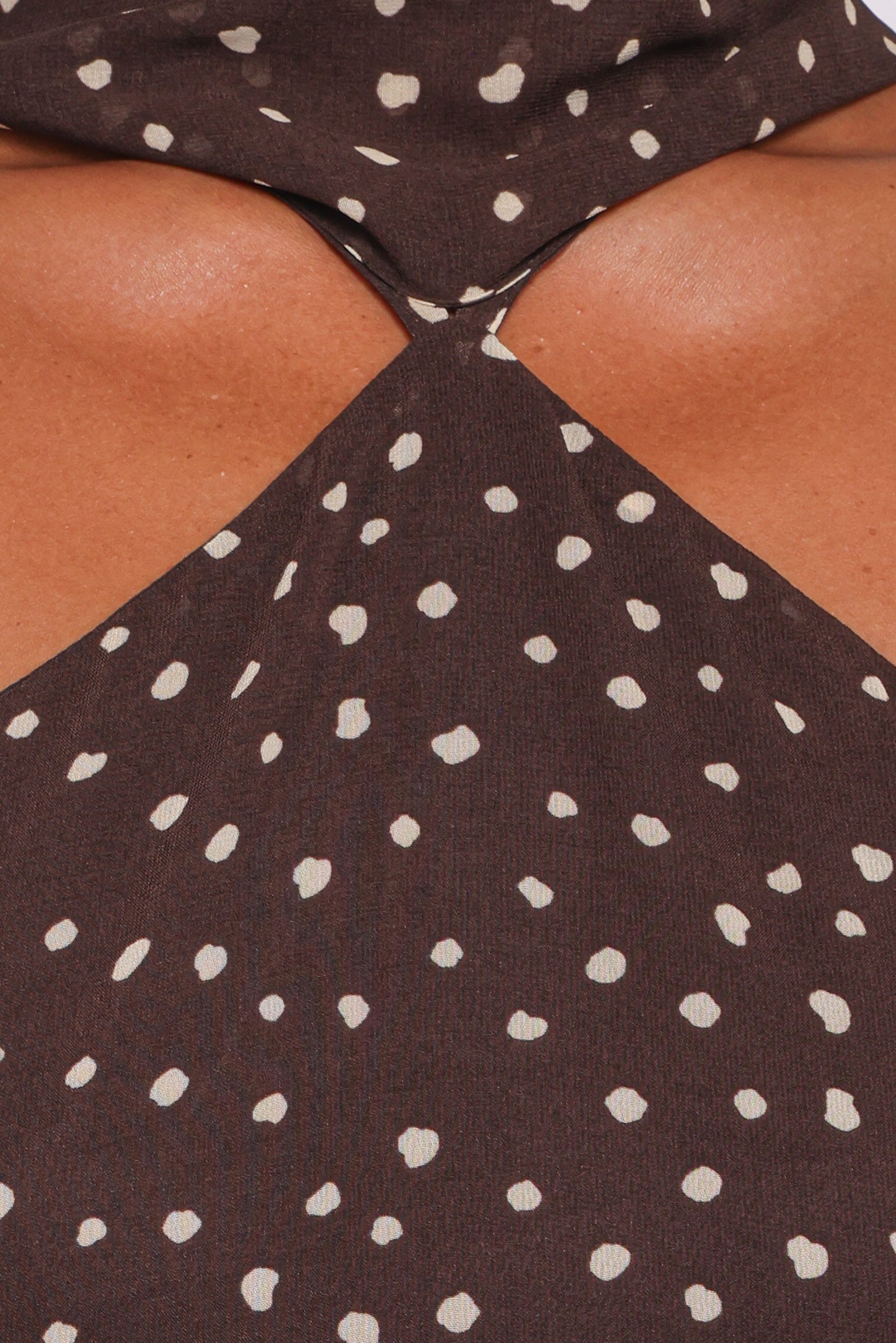 Elva Halterneck Midi Dress - Brown Polka Dot