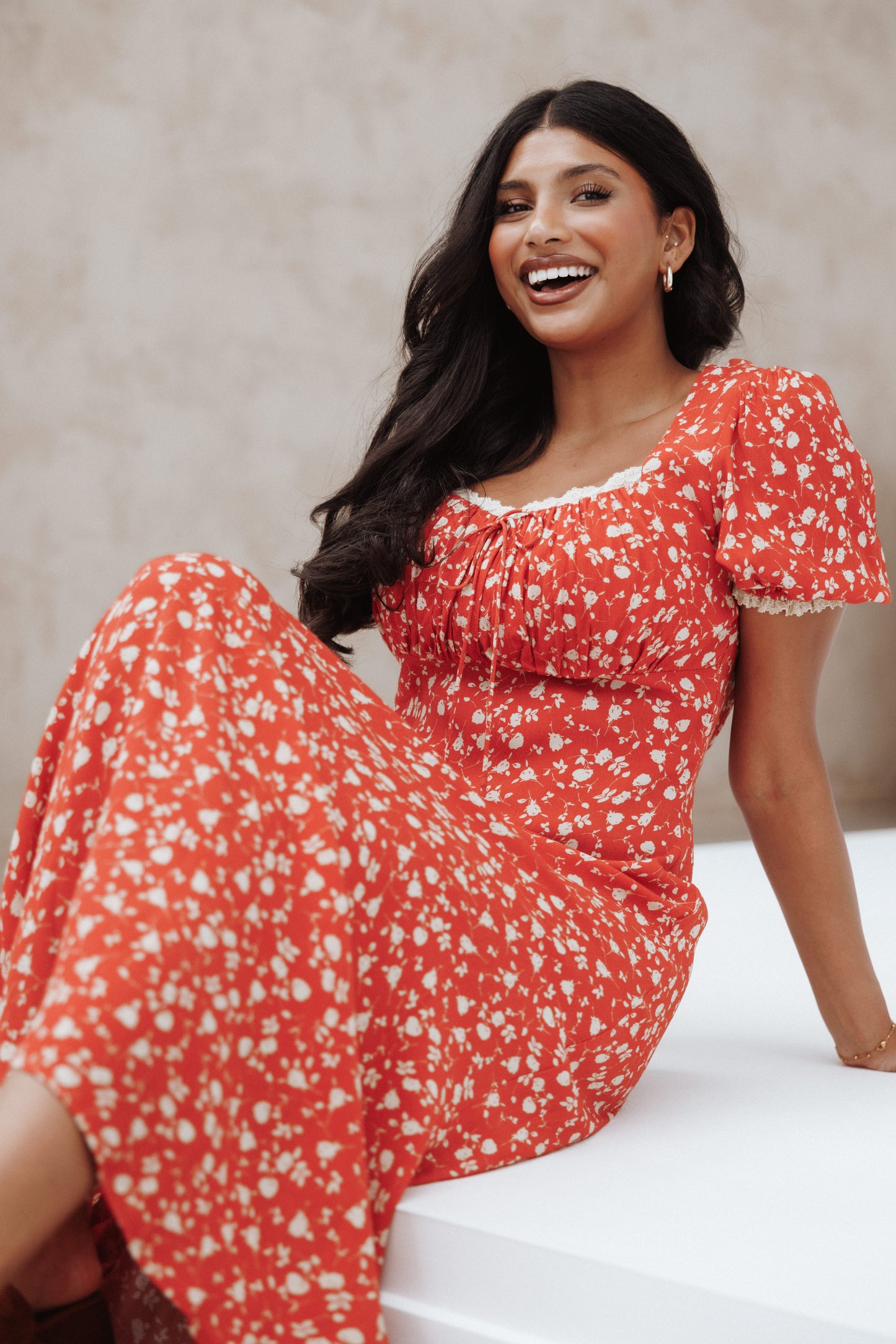 Francine Lace Midi Dress - Red Floral