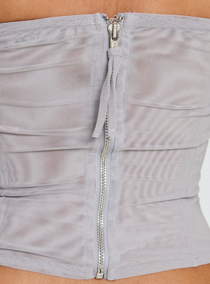 Oscuro Longline Mesh Corset Top Slate