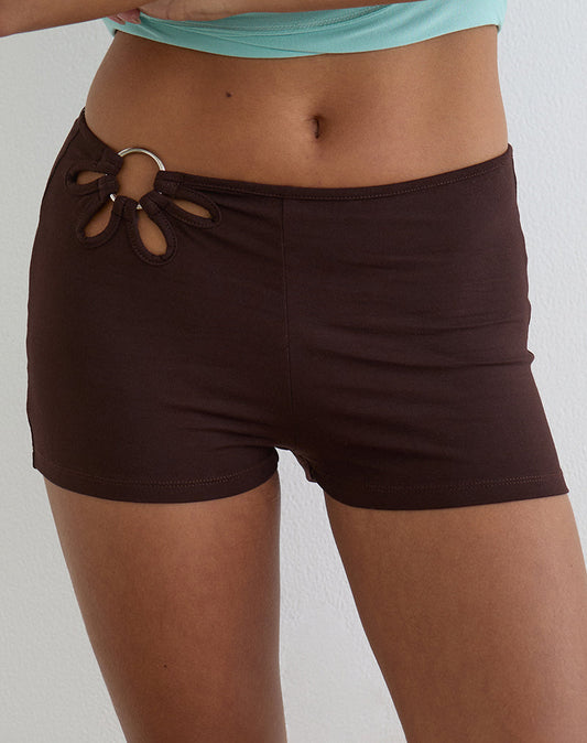 Abril Short with Flower Ring in Bitter Chocolate