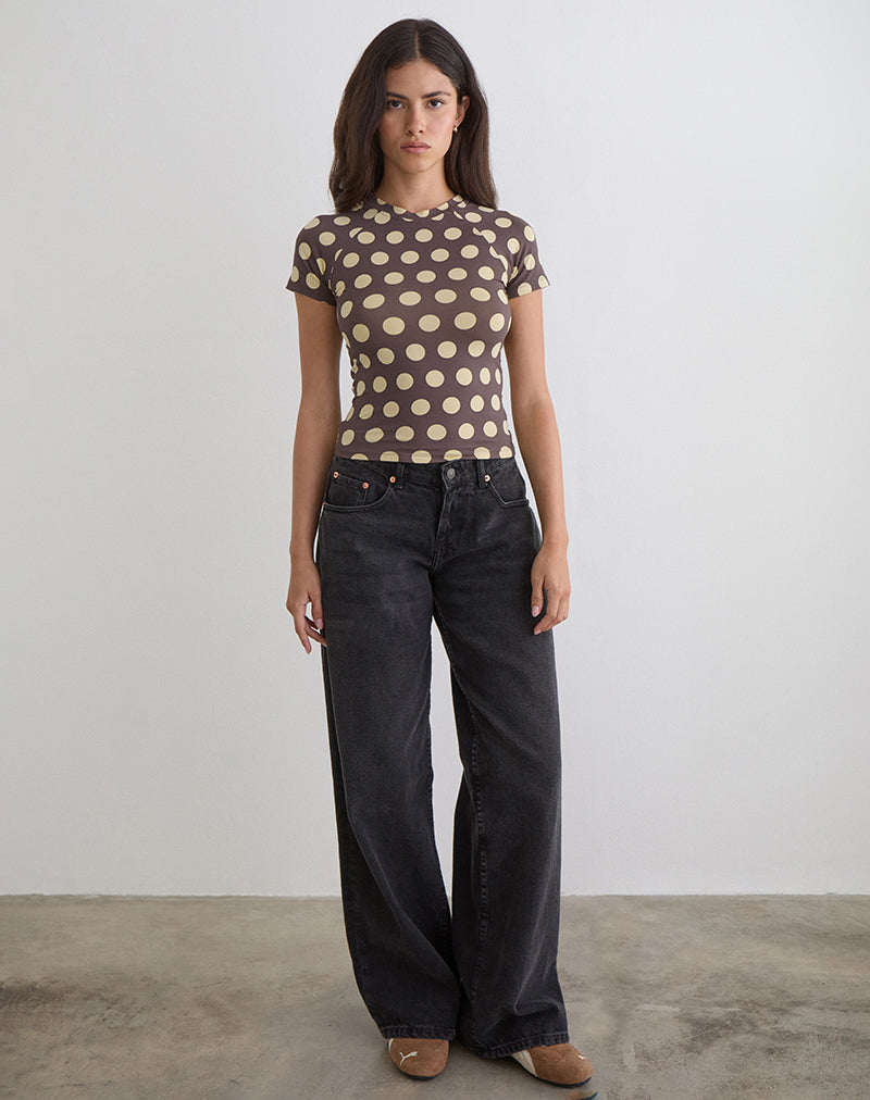 Agneta Tee in Brown with Big Yellow Polka Dots