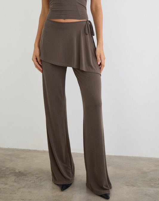 Amata Trouser Skirt in Cupro Dark Brown