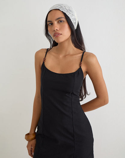 Ambra Scoop Mini Dress in Linen Black