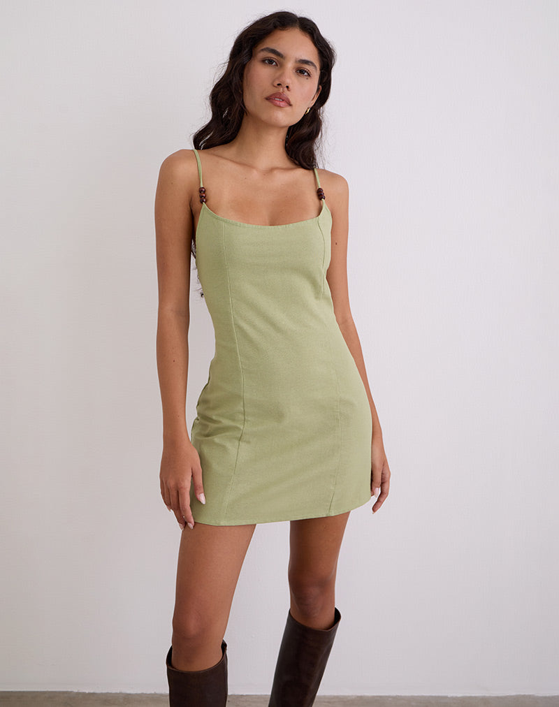 Ambra Scoop Mini Dress in Linen Sage Green