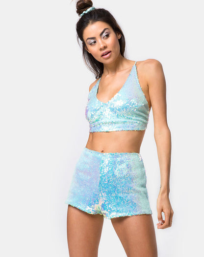 Crystal Short in Fishcale Sequin Candy Unicorn