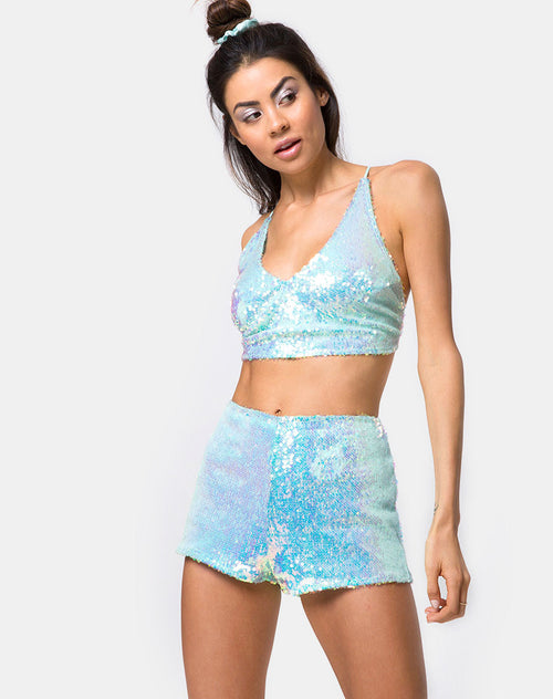 Crystal Short in Fishcale Sequin Candy Unicorn