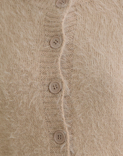 Audrina Cardigan in Fluffy Knit Beige