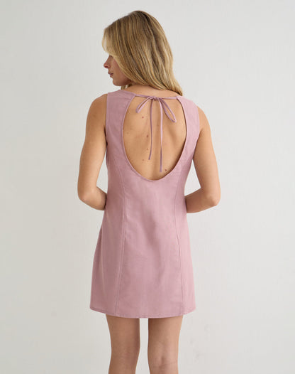 Ayana Backless Mini Dress in Linen Dusty Rose