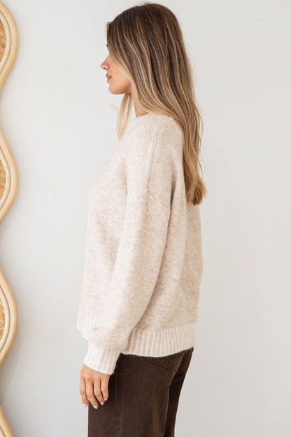 Aura Jumper - Crew Neck Jumper with Contrast Stripe Trim in Cream