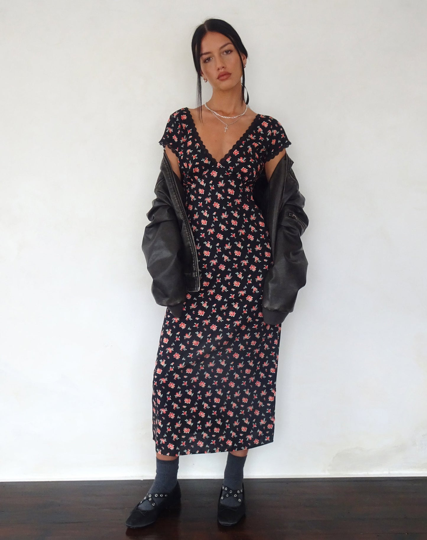 Bahata Midi Dress in Flowing Rose Black