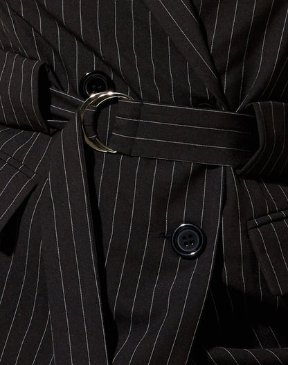 Belted Blazer in Pinstripe Black
