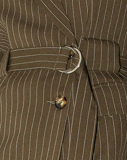 Belted Blazer in Pinstripe Khaki