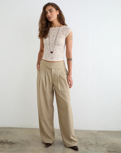 Berdine Wide Leg Trouser in Tailoring Beige