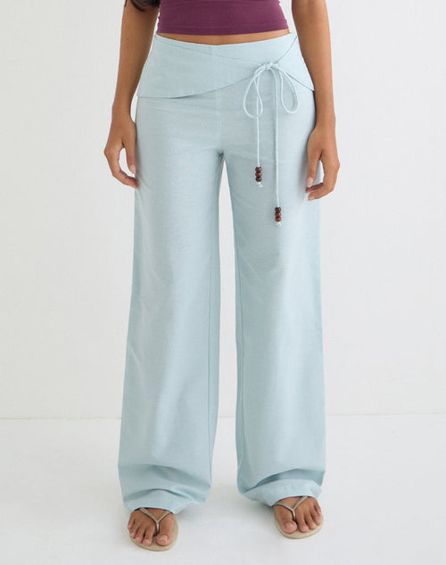 Cursa Trouser in Linen Steel Blue with Belt