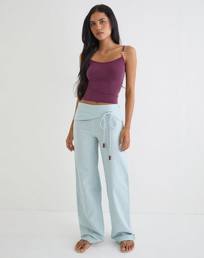 Cursa Trouser in Linen Steel Blue with Belt