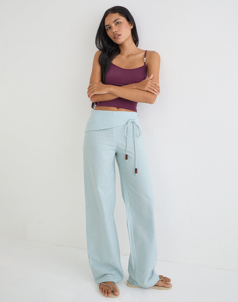 Cursa Trouser in Linen Steel Blue with Belt