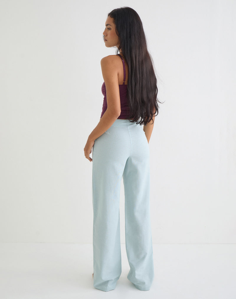 Cursa Trouser in Linen Steel Blue with Belt