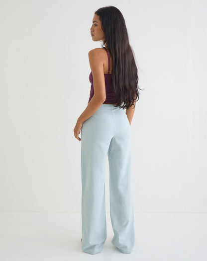 Cursa Trouser in Linen Steel Blue with Belt