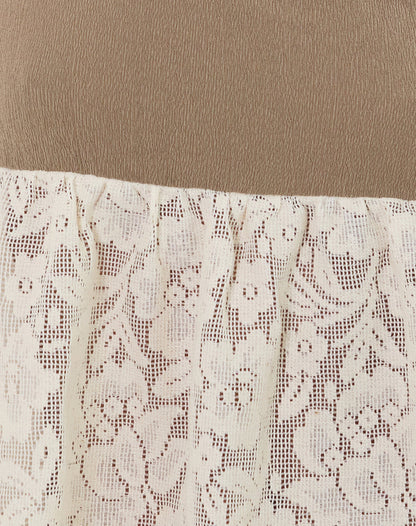 Bironita Halterneck Top in Ivory and Brown Lace Mix