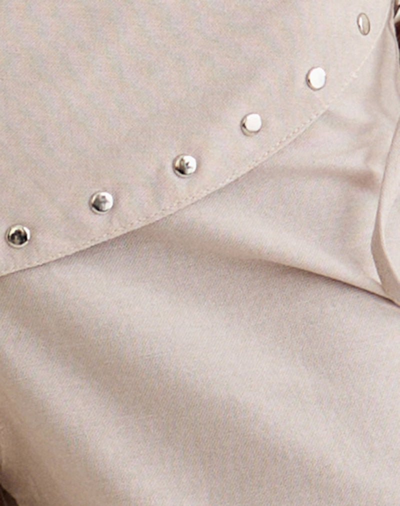 Doka Trouser in Stone Linen with Studs Trim