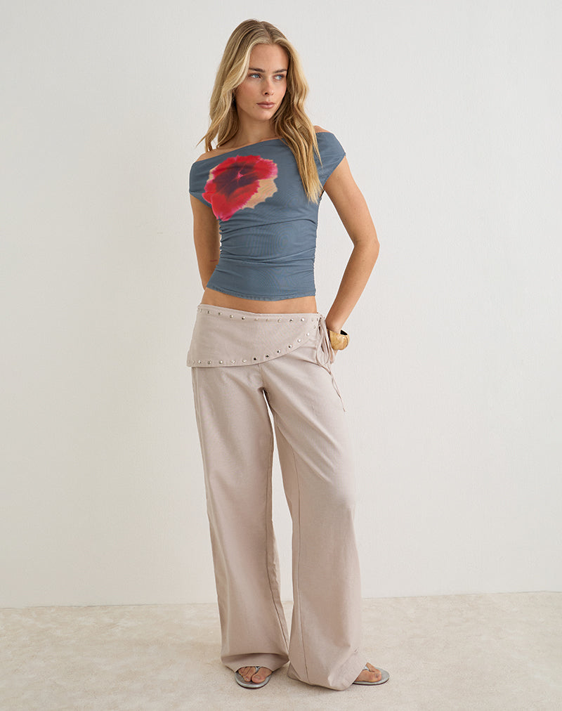 Doka Trouser in Stone Linen with Studs Trim