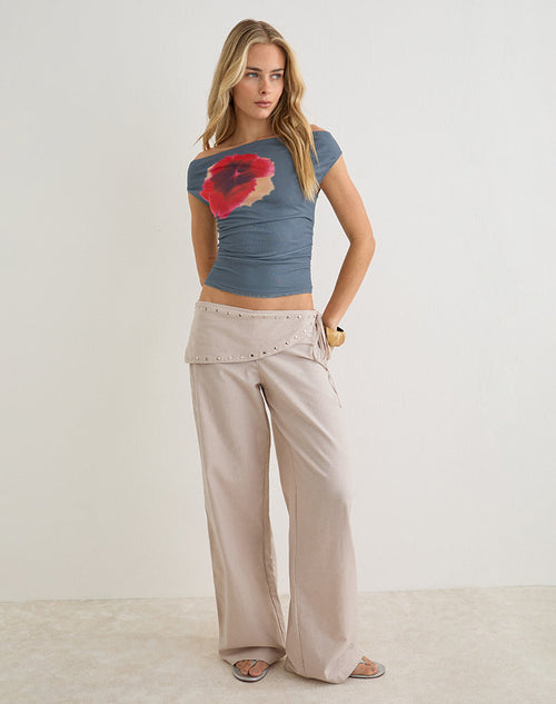 Doka Trouser in Stone Linen with Studs Trim