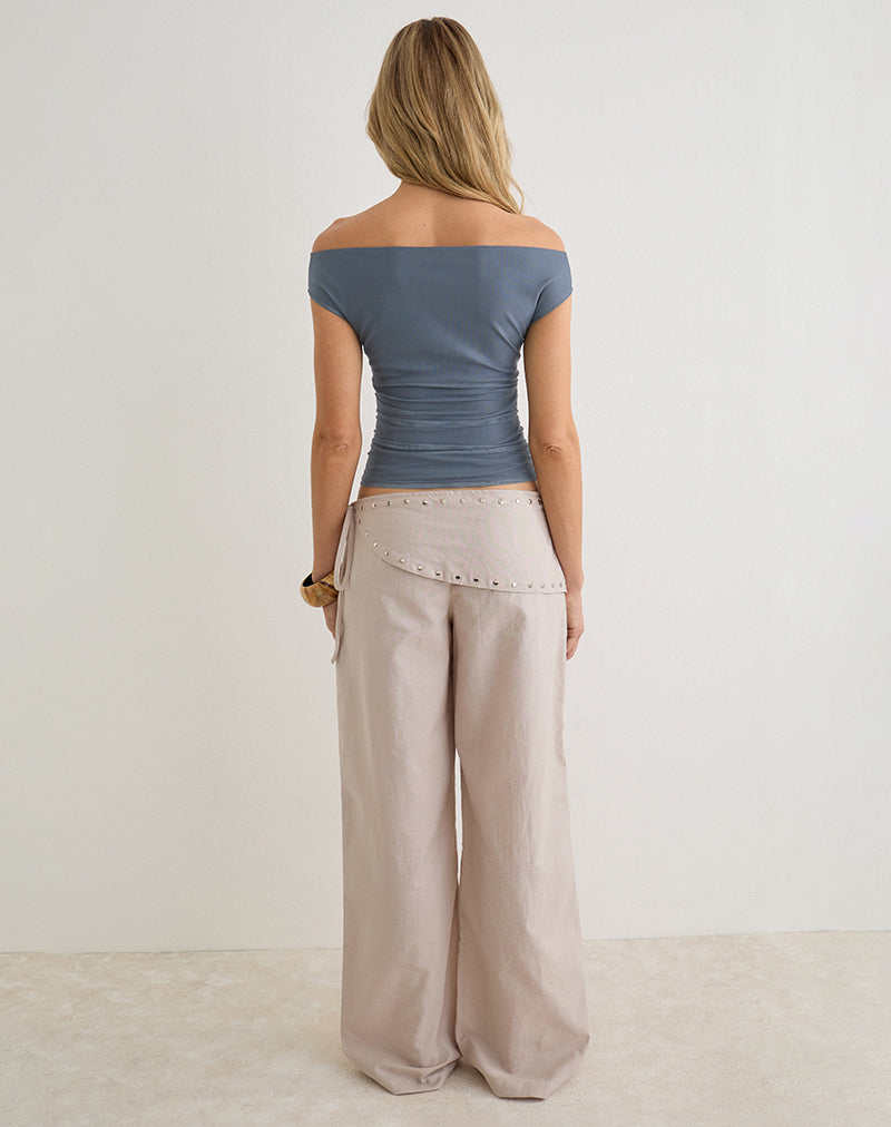 Doka Trouser in Stone Linen with Studs Trim