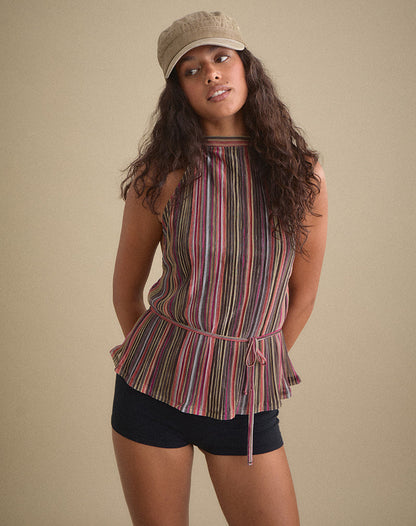 Brienne Top in Shimmer Plisse Multicolour Brown