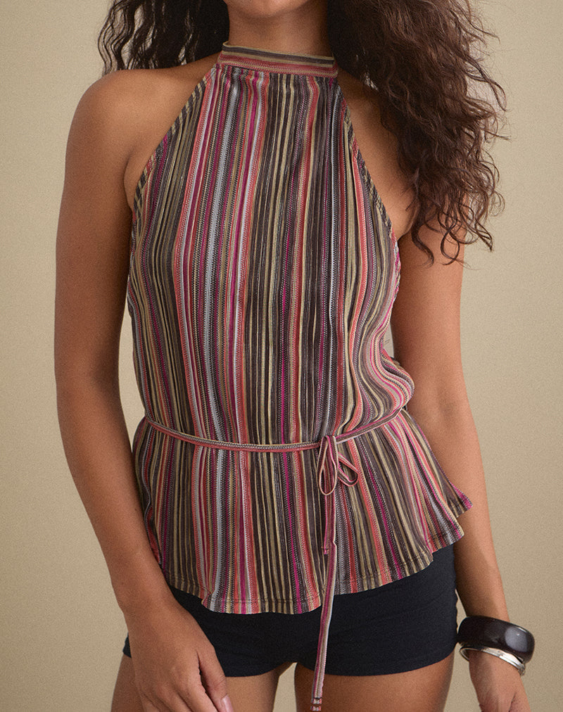 Brienne Top in Shimmer Plisse Multicolour Brown