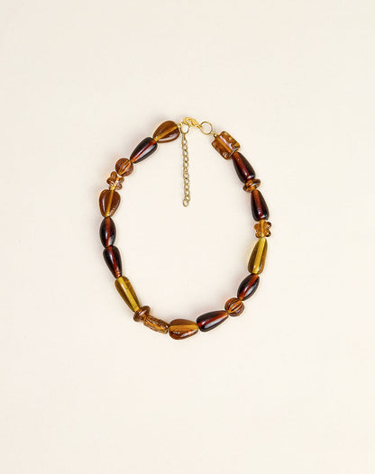 Brown and Yellow Glass Beaded Gold Plated Necklace