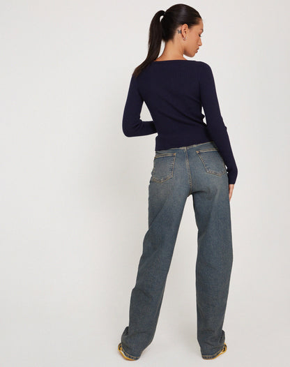 Buana Long Sleeve Top in Dark Navy