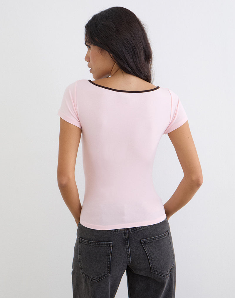 Bunga Flower Cut Out Top in Light Pink with Bitter Chocolate Binding