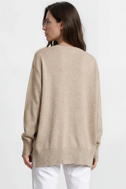 Willow Jumper - Crew Neck Batwing Sleeve Ribbed Step Hemline Knit in Mocha