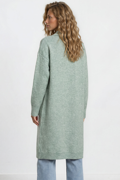 Crimson Cardigan - Ribbed Longline Knit with Long Sleeves Green