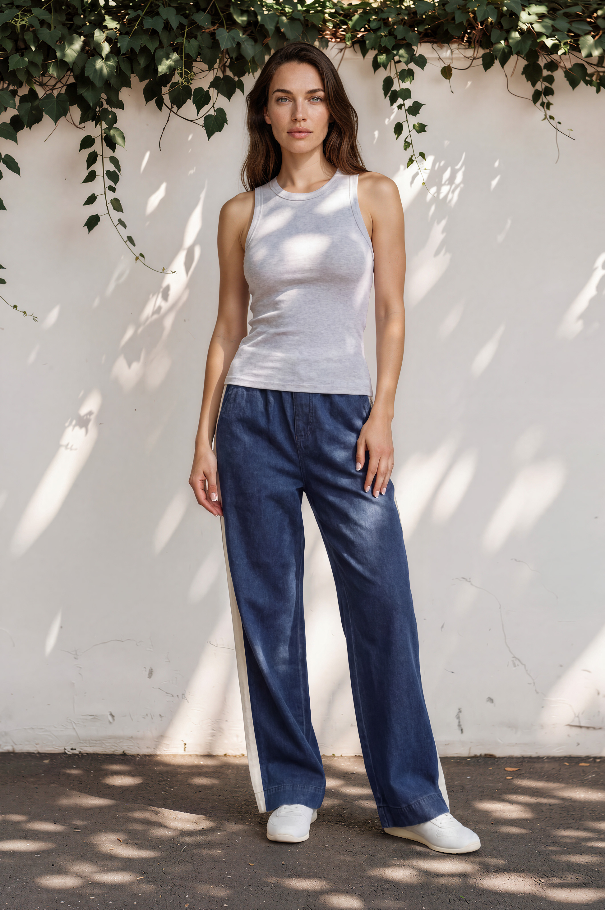 Jakoda Jeans - Elasticated High Waisted Denim Pants with Contrast Stripe in Dark Denim