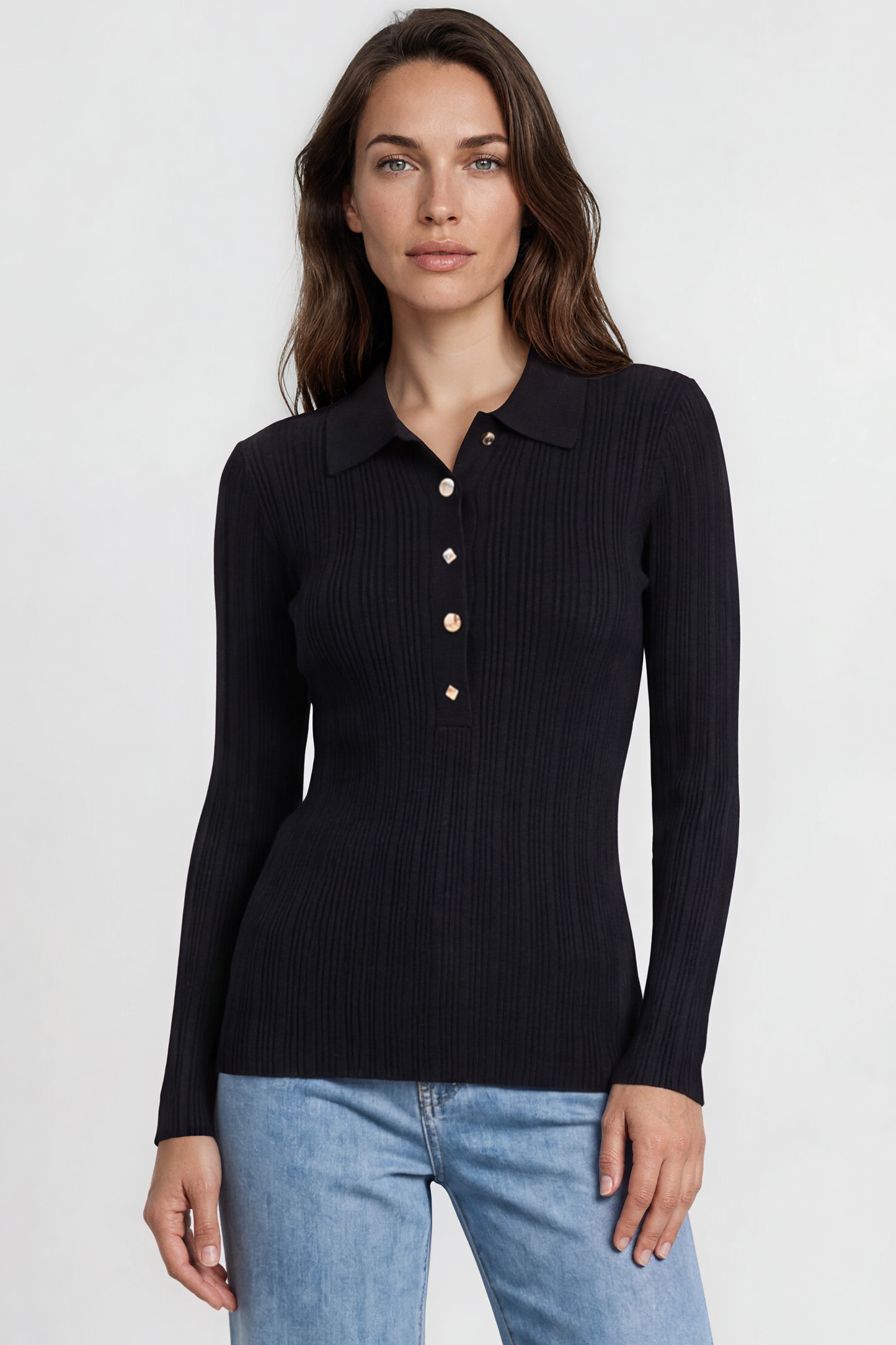 Alexander Knit Top - Ribbed Knit Top with long fitted Sleeves Black