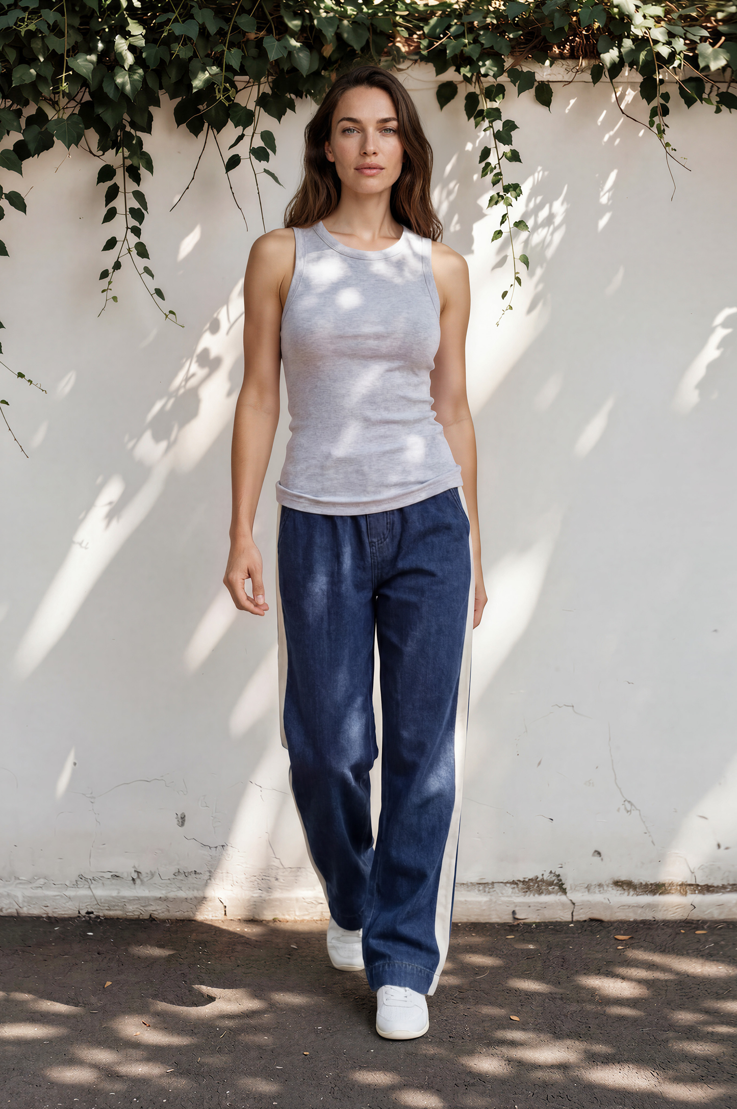Jakoda Jeans - Elasticated High Waisted Denim Pants with Contrast Stripe in Dark Denim