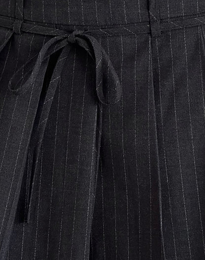 Calina Pleated Mini Skirt in Black Pinstripe