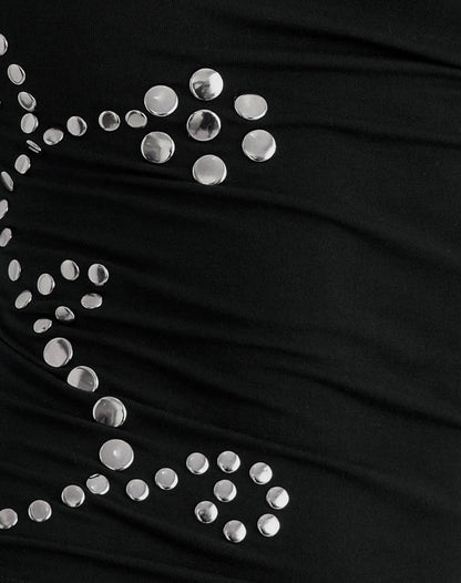 Calypso Top in Jersey Black with Floral Studs