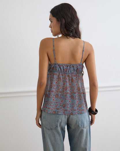 Camden Cami Top in Shadow Blossom Blue Chiffon