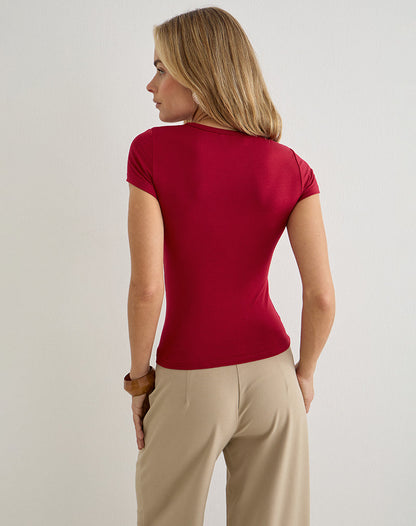 Cash High V Neck Top in Adrenaline Red