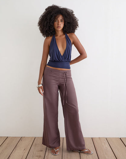 Cisaw Trouser in Linen Deep Taupe Brown